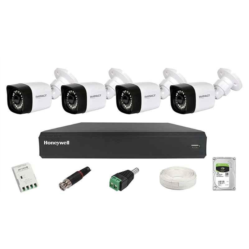Impact by Honeywell 2MP Wired White CCTV Kit with 4 Bullet Cameras, 4CH DVR, 1TB Hard Disk & Accessories, I-MKIT4CH-3_K