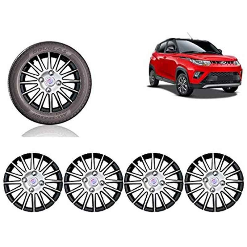 Auto Pearl 4 Pcs 14 inch ABS Black & SIlver Car Wheel Cover Set for Mahindra Mahindra KUV100 NXT
