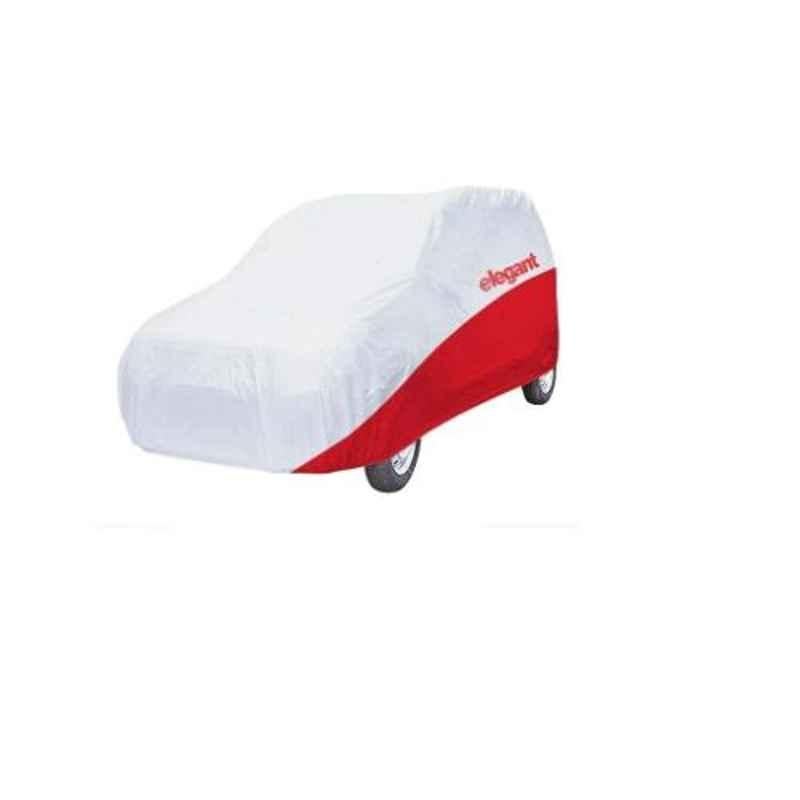 Elegant White & Red Water Resistant Car Body Cover for Tata Tiago