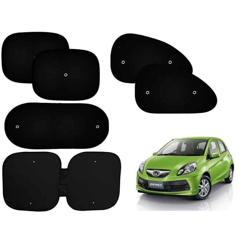 Auto Pearl 6 Pcs PVC & Mesh Black Window, Front & Rear Sun Shade Set for Honda Brio
