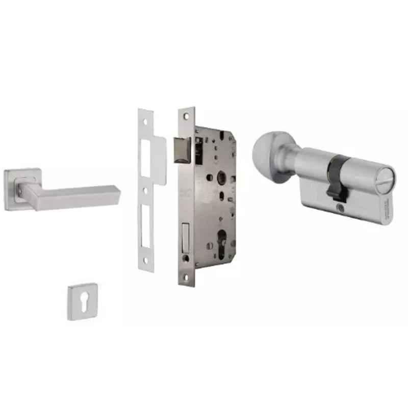 Dorset ML Series Nero 60mm Stainless Steel Silver Chrome Finish Door Handle Lock Set with Coin & Knob (Pack of 2)