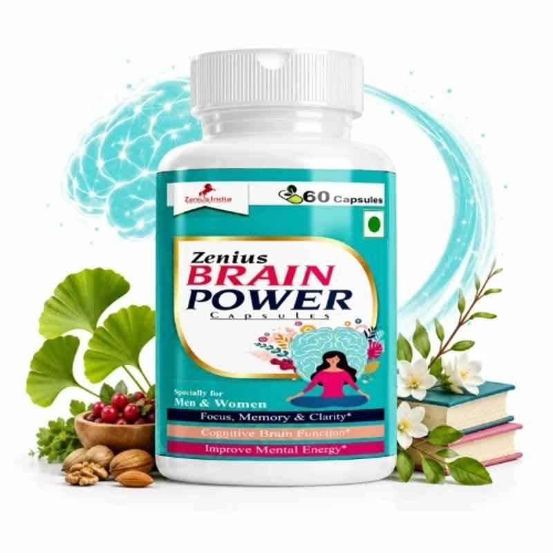 Zenius India 60 Pcs Brain Power Capsule with Ashwagandha, Jyotismati, Tagar & Vacha for Focus & Memory Support