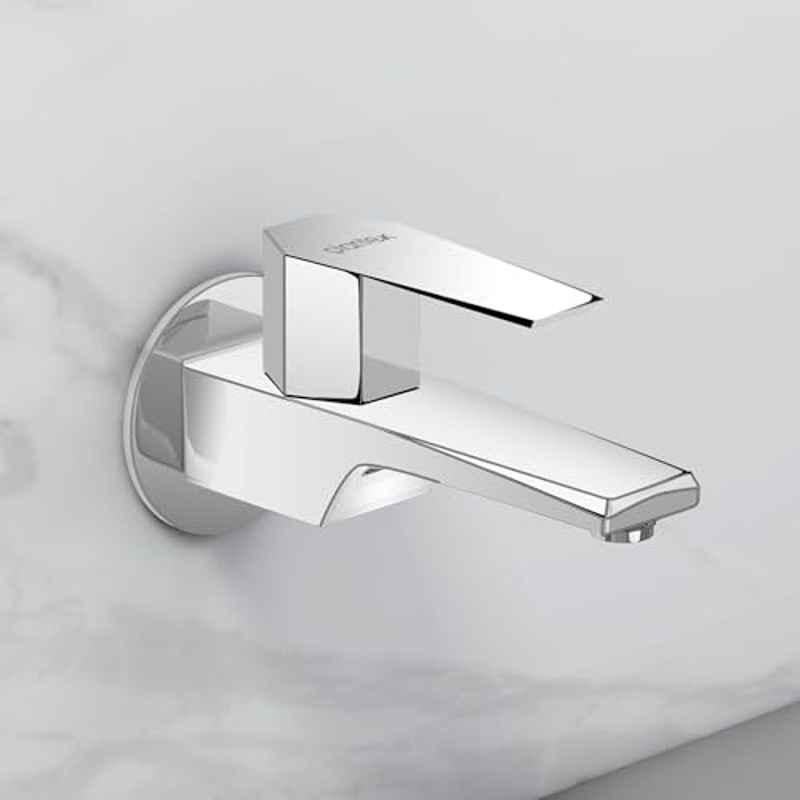 Plantex Long Body Bib Tap for Bathroom with Water Saving Aerator/Taps for Bathroom/Wall Mount Wash Basin Tap with Teflon Tape and Wall Flange Celesiya-1242-Chrome