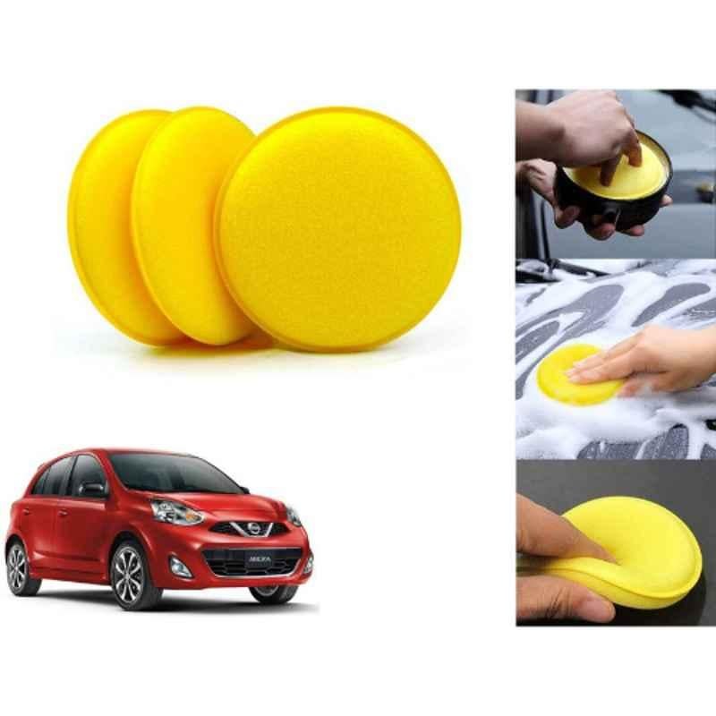 Auto Pearl Polyurethane Beige Washing & Waxing Polish Foam Sponge for Micra 2015 (Pack of 3)