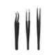 Deli DL396003 3Pcs Stainless Steel Black Non-Magnetic Tweezer Set