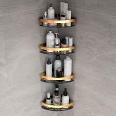 Plantex Self Adhesive Corner Shelf for Bathroom Wall/Aluminium & Stainless Steel Corner Shelf/Storage Organizer/Bathroom Accessories Set- (Pack of 4) 8x8 inch, Gold & Black