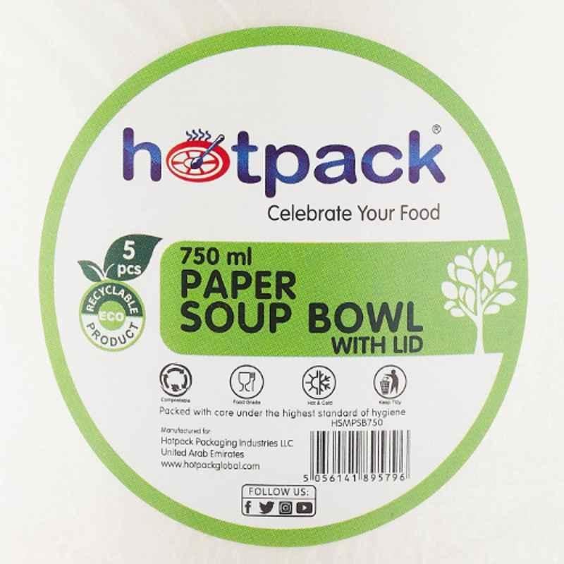 Hotpack 5Pcs 750ml Paper Soup Bowl Set, HSMPSB750
