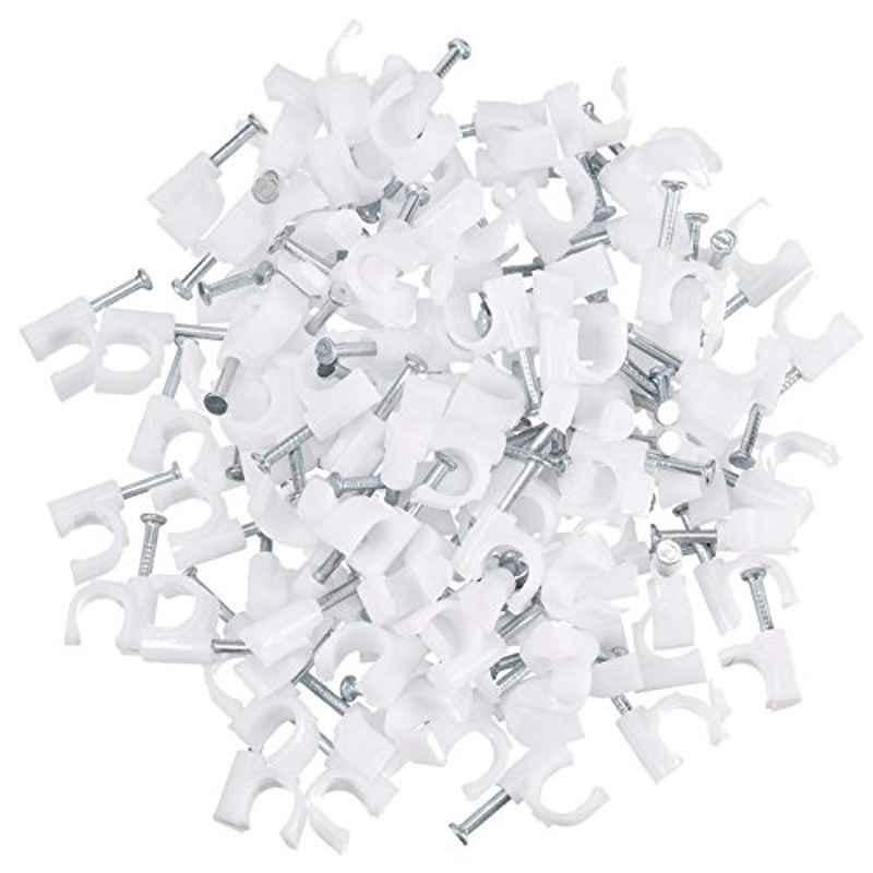 10mm PE & Carbon Steel White Cable Wire Clips (Pack of 100)