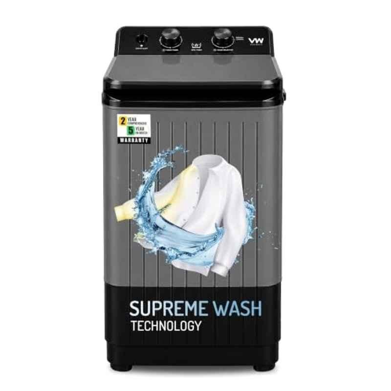VW V8 SupremeWash 8.5kg 1350rpm Plastic Black & Grey Semi Automatic Top Load Washing Machine with 2 Years Warranty
