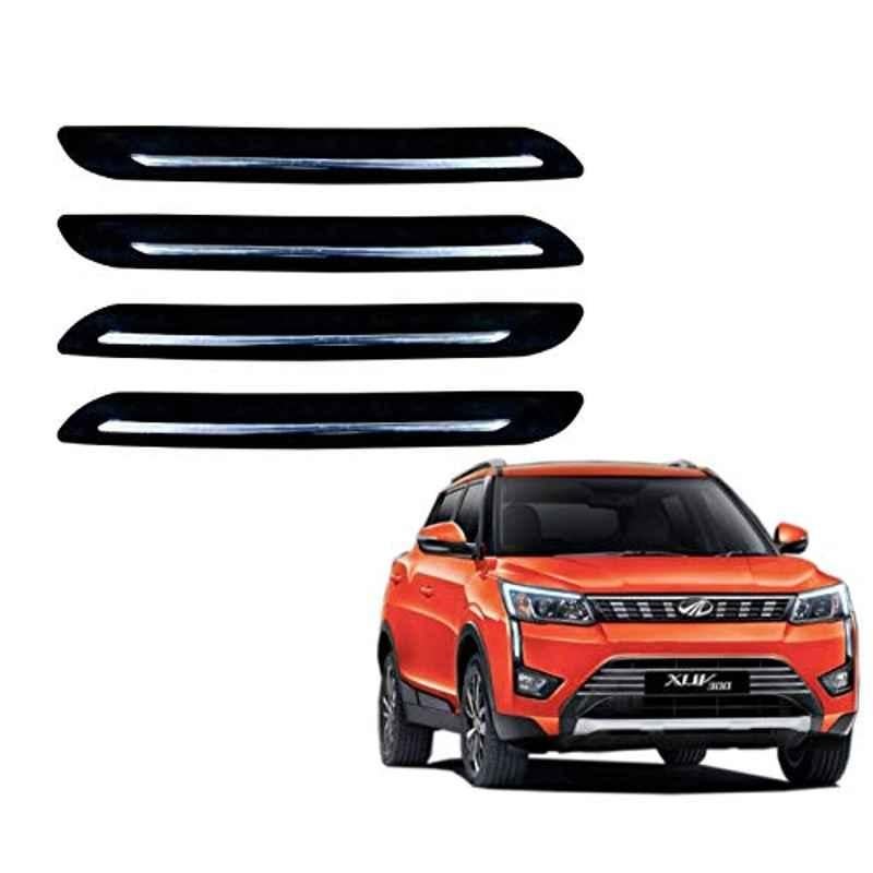Kozdiko 4 Pcs PVC Black Car Bumper Protector Set with Chrome Strip for Mahindra XUV 300
