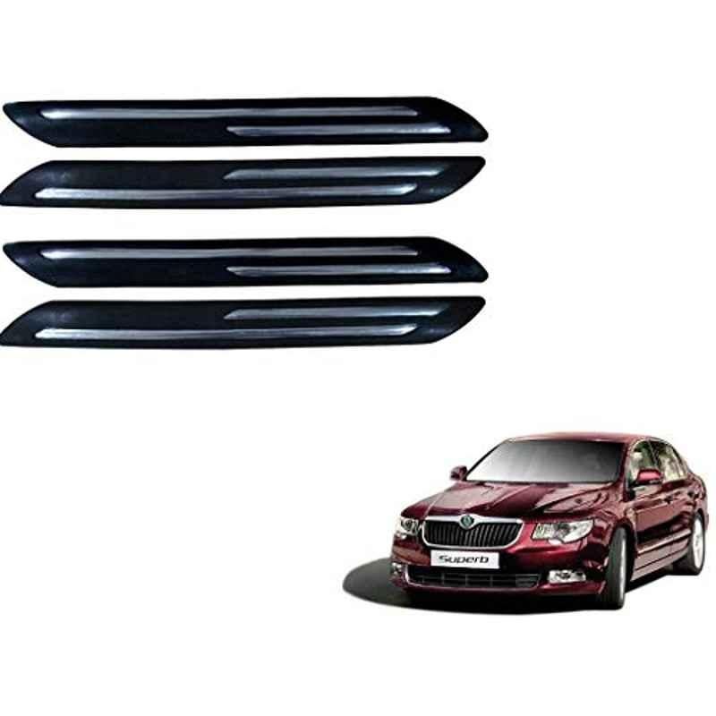 Kozdiko 4 Pcs PVC Black Double Chrome Finish Car Bumper Protector Set for Skoda Superb