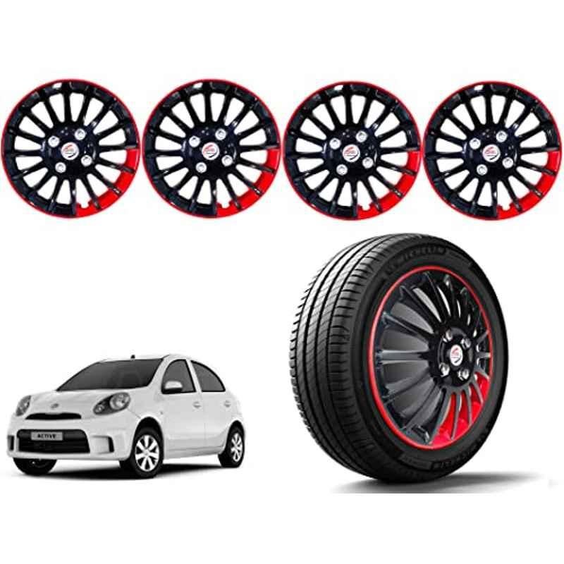 Auto Pearl 4 Pcs 13 inch Polypropylene Black & Red Press Type Car Wheel Cover Set with Retention Ring for Nissan Micra Active