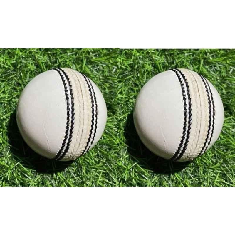 HTM Standard White Cricket Leather Ball (Pack of 2)