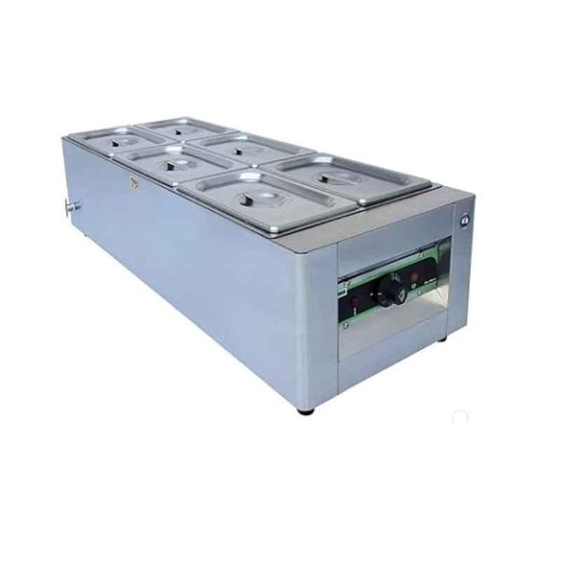 Adorma 24 Litre (6x4) 1200W Heavy Gauge Stainless Steel SS304 Bain Marie with Water Tank, Drainage System & 1 Year Warranty, BM 24