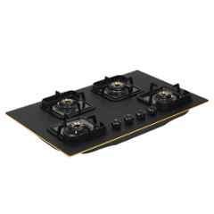 Padmini 4 Burner Stainless Steel Black Automatic Ignition Glass Top Gas Stove, Gas Hob ONYX-407 MATTE