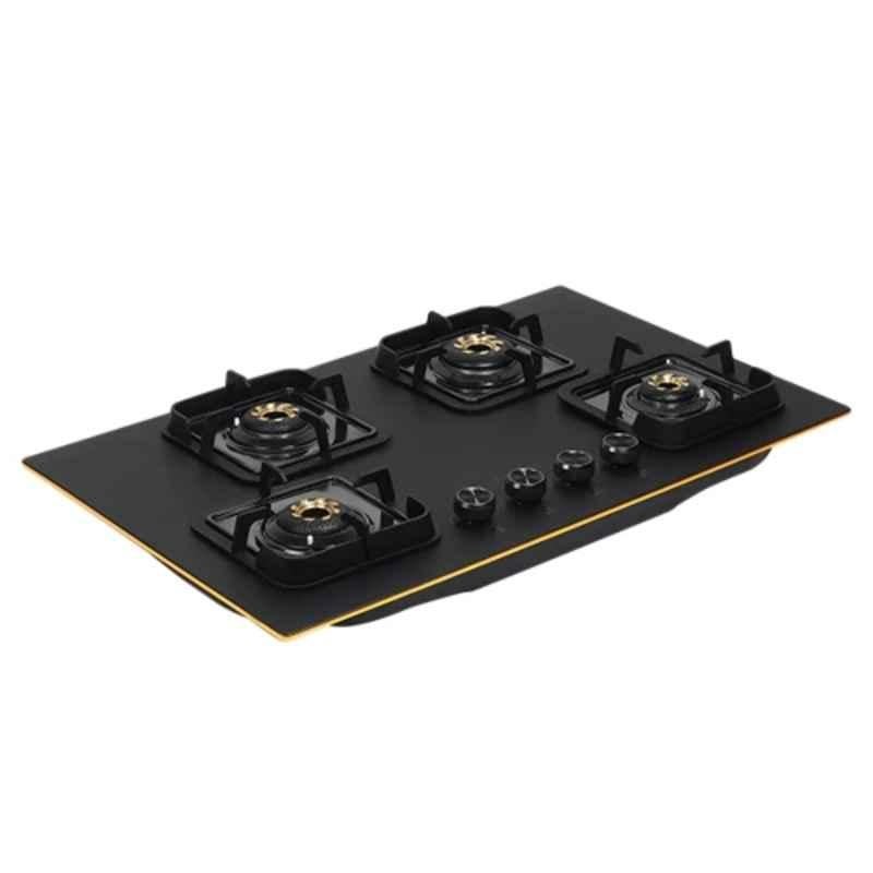 Padmini 4 Burner Stainless Steel Black Automatic Ignition Glass Top Gas Stove, Gas Hob ONYX-407 MATTE