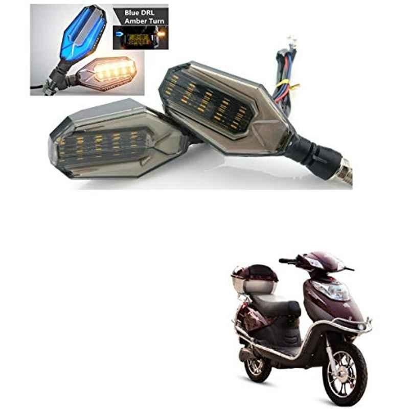 Kozdiko 4 Pcs Plastic Front & Rear U Shape Dual Color DRL LED BIke Indicator Set for Hero Electric Flash