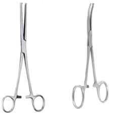 Forgesy 2 Pcs 6 inch Stainless Steel Kochers Artery Straight & Curved Forceps Set, X43