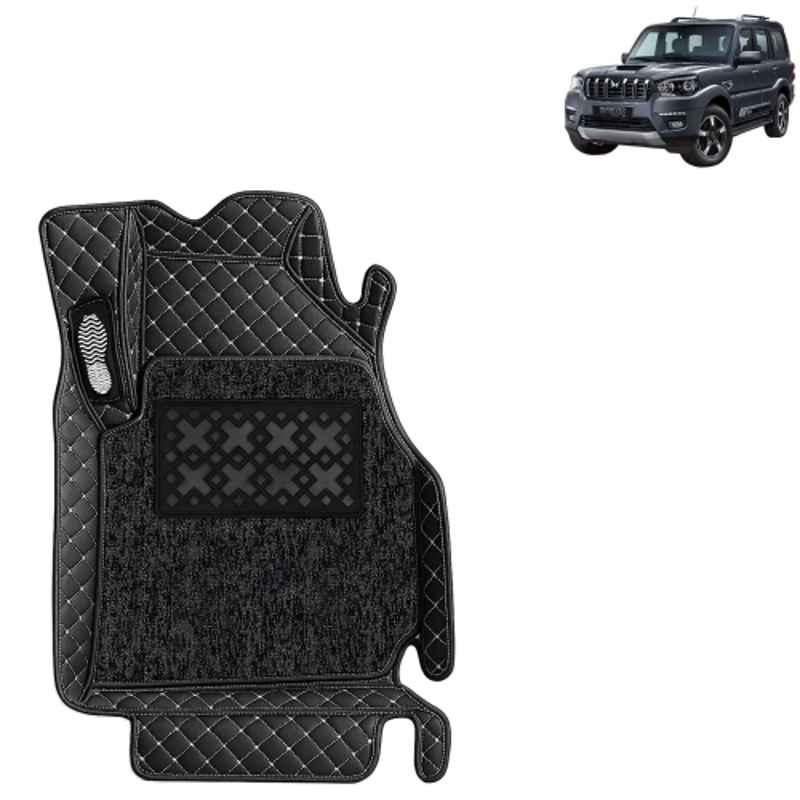 Kingsway 4 Pcs Premium 7D 100% Waterproof & Washable PU Leatherette Classic Black Car Floor Mat Set for Mahindra Scorpio Classic 7 Seater 2022 Onwards All Model