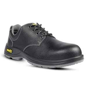 Eurock Duo Grain Leather Steel Toe Black safety Shoes with Double Density PU Sole, Size: 6