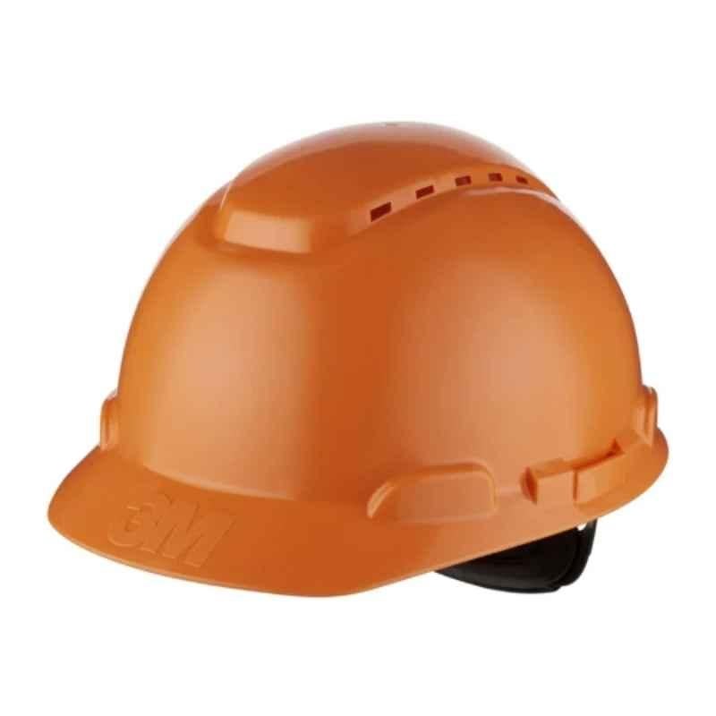 3M 1000V Leather Orange Ratchet Non Vented Dielectric Sweatband Hard Hat with Uvicator, G3001MUV100V-OR