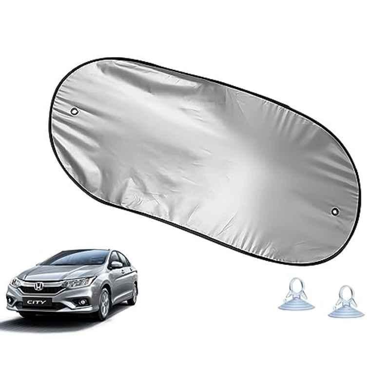 Auto Pearl Polyester Black & Silver Rear Window Sun Shade Curtain with Storage Pouch for Honda City 2019