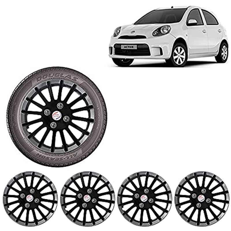Auto Pearl 4 Pcs 13 inch ABS Black & Silver Wheel Cover Set for Nissan Micra