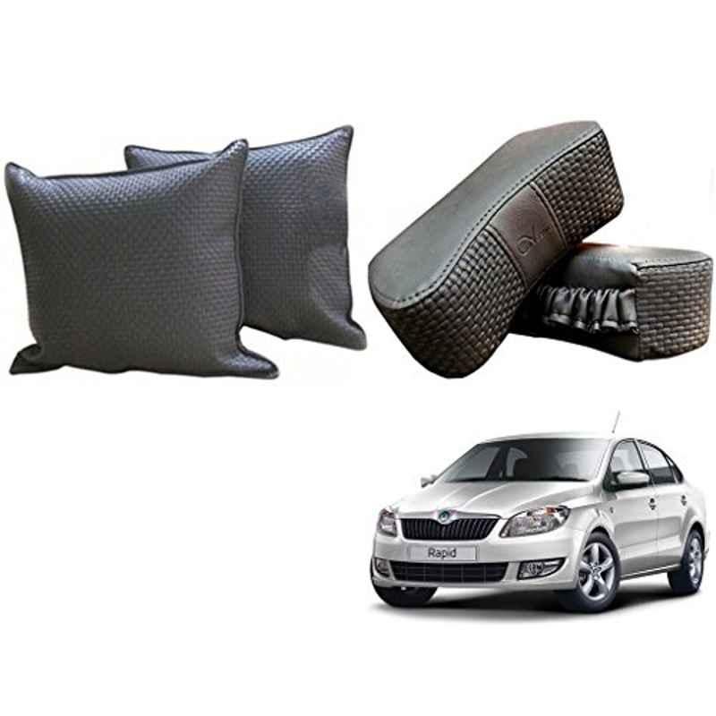 Kozdiko One Pair Grey Neck Rest & One Pair Cushion Combo for Skoda Rapid