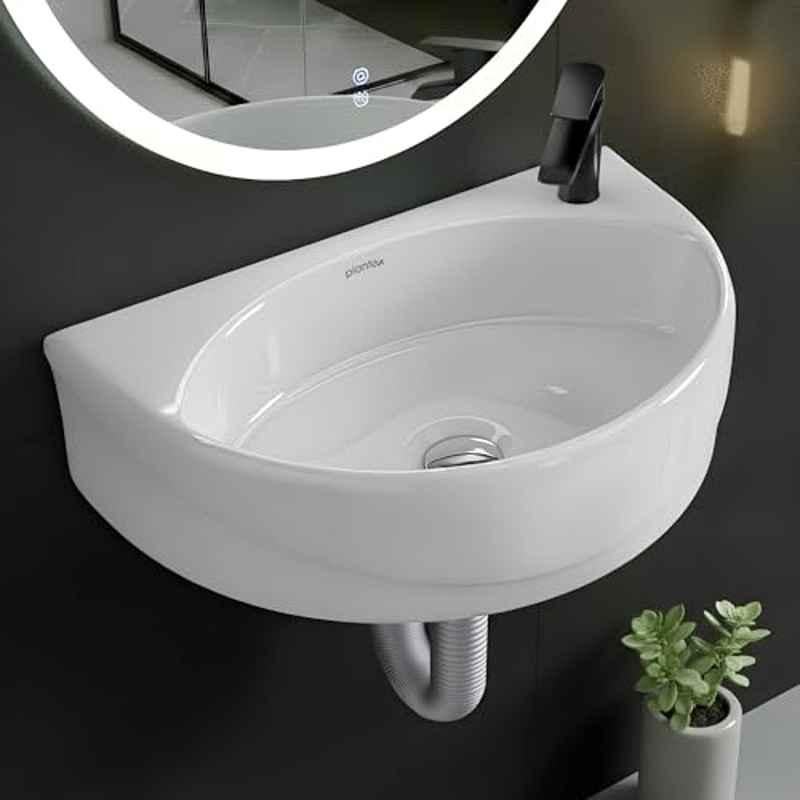Plantex 17.5x11.5x5 inch Platinum Ceramic White & Cody Wash Basin Wall Mounted/Wash Basin for Bathroom with 10 Years Warranty