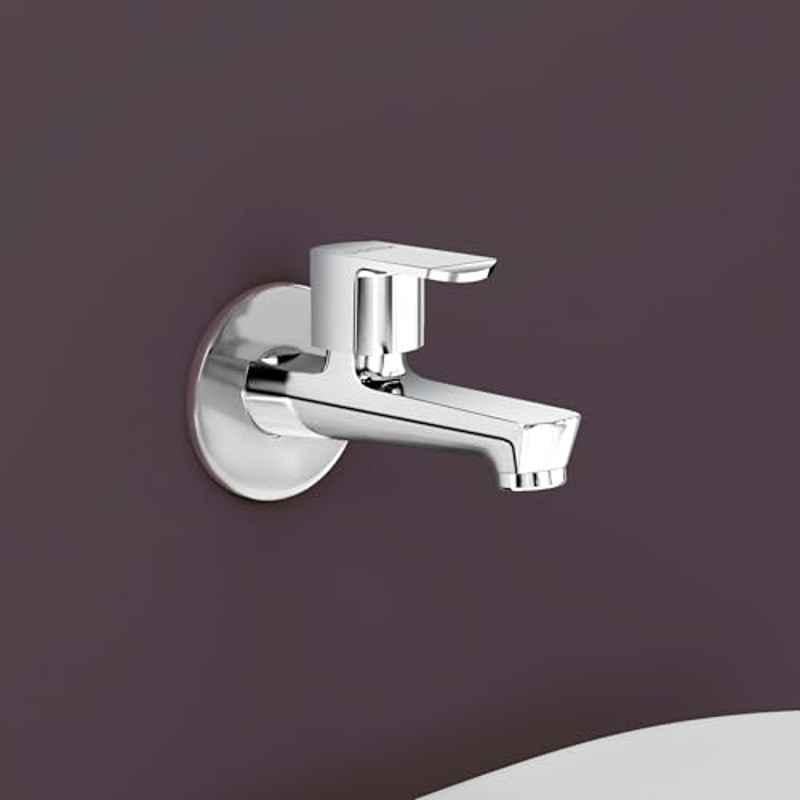 Plantex Long Body Bib Cock for Bathroom with Water Saving Aerator and Brass Spindle/Wall Mount Bib Tap with Wall Flange and Teflon Tape for Bathroom Kromo-Chrome