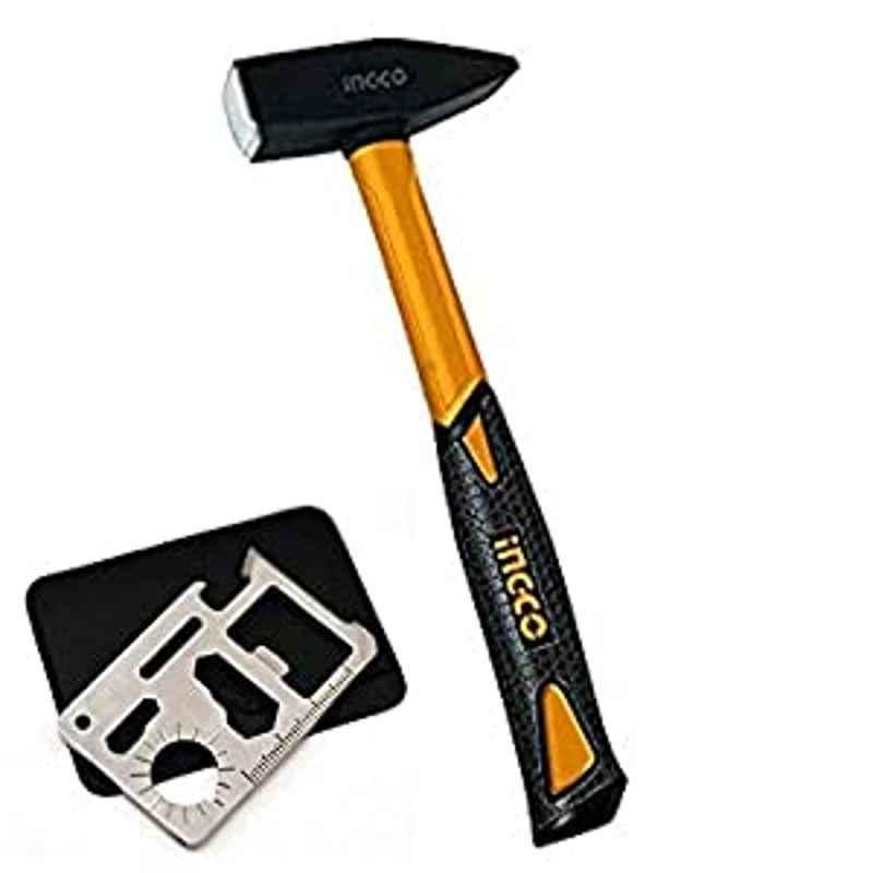 Krost Ingco Professional/Home Usage Drop Forged Fiber Glass Handle Machinist Hammer | With 11 In 1 Camping/Hiking Tool (200Gm Hammer)