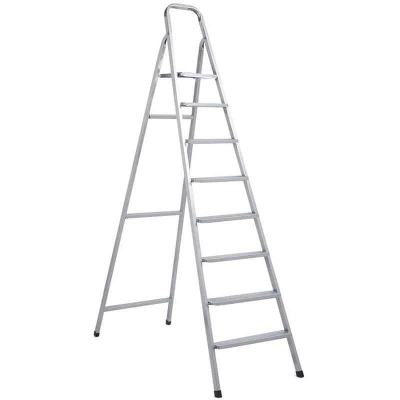Robustline Heavy Duty Steel Ladder, ULa Stable Folding Ladder. (8 Step, Silver)