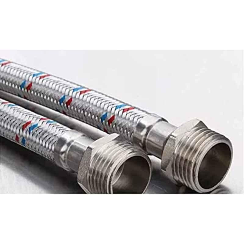 Reliable Electrical 1/2x1/2 inch 60cm Stainless Steel Braided BSP Flexible Pipe (Pack of 2)
