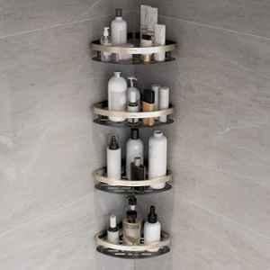 Plantex Self Adhesive Corner Shelf for Bathroom Wall/Aluminium & Stainless Steel Corner Rack/Storage Organizer/Bathroom Accessories Set- (Pack of 4) 8x8 inch, Satin & Black