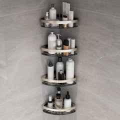 Plantex Self Adhesive Corner Shelf for Bathroom Wall/Aluminium & Stainless Steel Corner Rack/Storage Organizer/Bathroom Accessories Set- (Pack of 4) 8x8 inch, Satin & Black