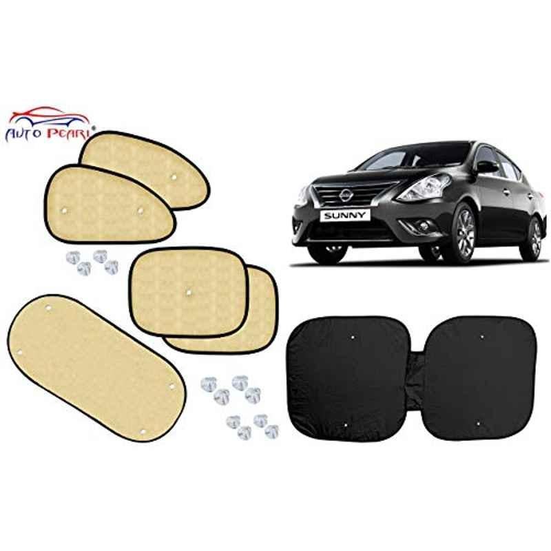 Auto Pearl 6 Pcs PVC & Mesh Beige Window, Front & Rear Sun Shade Set for Nissan Sunny, Chipkoo_Beige6_SunnyNew
