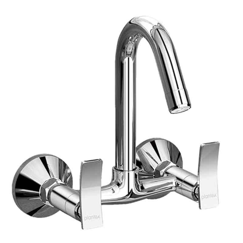 Plantex Mixer Tap for Kitchen Sink with 360 deg Swivel Spout/Sink Mixer Tap Hot and Cold with Teflon Tape & Wall Flange/Bathroom Accessories Star, Chrome
