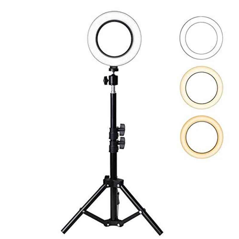 Rubik 6 inch 3 Colour Dimmable Ring Light with Extendable Tripod Stand, RB6INCHRING