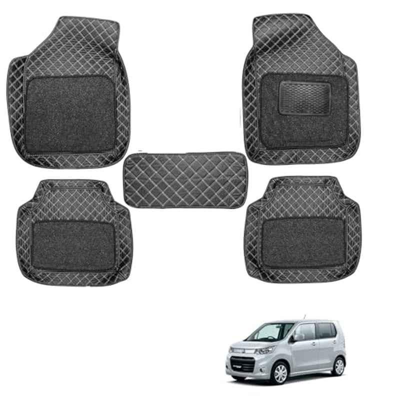 Kozdiko 5 Pcs Waterproof & Luxury 7D Black Leatherette Car Floor Mat Set for Maruti Suzuki Wagon R Stingray