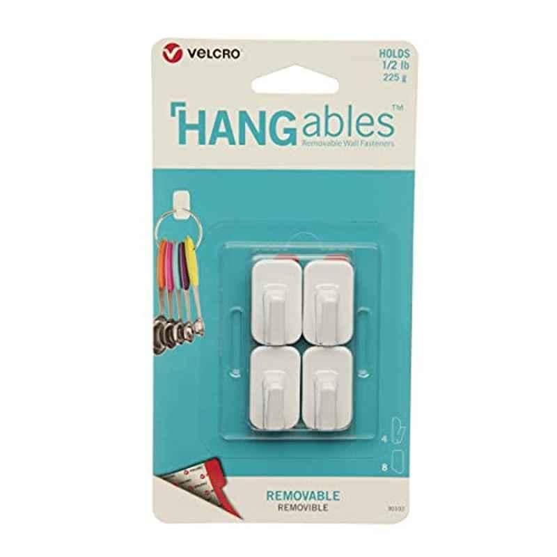 Velcro 4Pcs VEL-30102 1/2 lb White Hangables Removable Wall Hook, Size: Micro