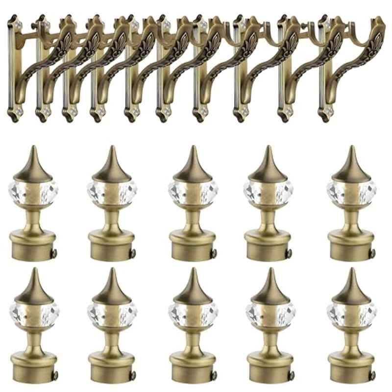 Plantex Aluminium Brass Antique Finish Curtain Rod Holder & Diamond Shape Curtains Brackets for Home, APS-1054 (Pack of 5)
