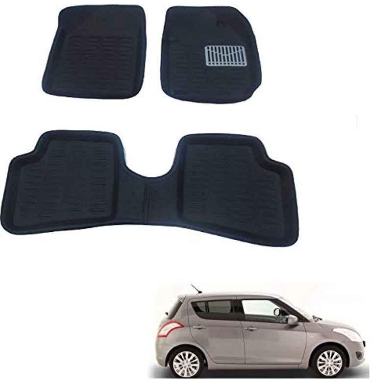 Kozdiko 3 Pcs Plastic Black Car Foot Mat Set for Maruti Suzuki Swift Type-2 (2011-2017)