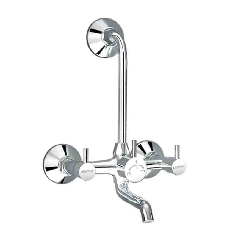 Plantex Wall Mixer for Bathroom 2-in-1 with L-Bend Connecter for Overhead Shower with Brass Spindle/Wall Mixer with Nickel Chrome Mirror Finish/Teflon Tape & Wall Flange (Mks-1279)