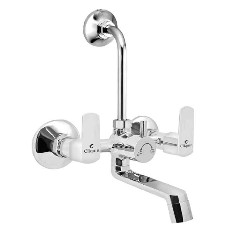 Cliquin Cubix Elite Brass Chrome Wall Mounted Wall Mixer for Bathroom with Adjustable Leg Set, Wall Flange & Stainless Steel L-Bend