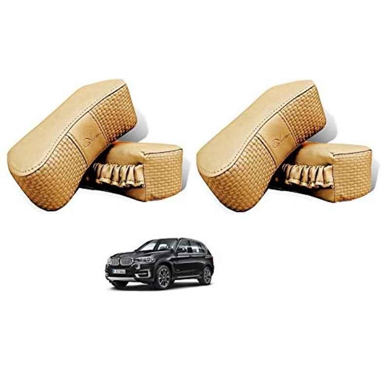 Kozdiko 4 Pcs CV Designer Beige Leatherite Neck Rest Car Cushion Pillow Set for BMW X5