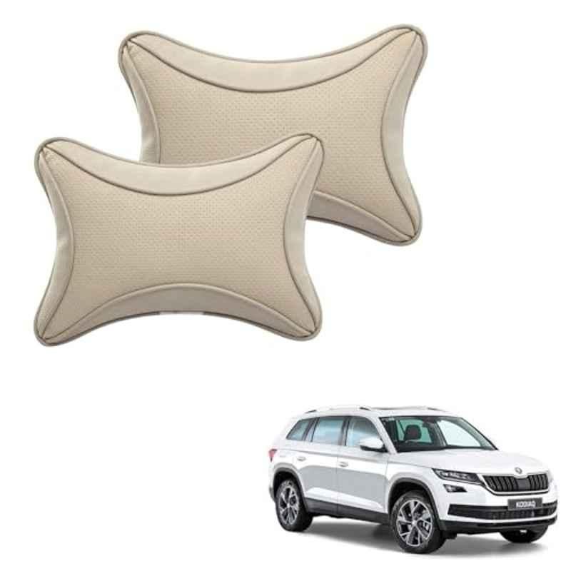 Kozdiko 2 Pcs Memory Foam & Polyester Beige Dots Car Neck Rest Pillow Set for Skoda Kodiaq, XNVJVHGJFH143