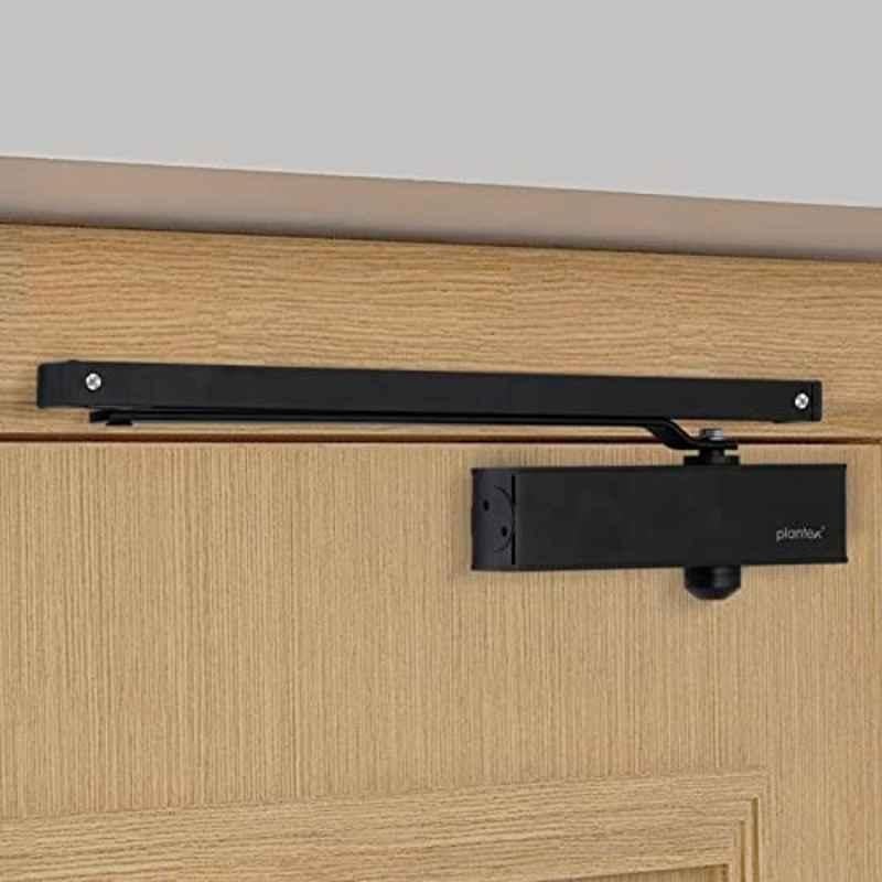 Plantex Automatic Hydraulic Pelmet Arm Door Closer with Double Speed for Heavy Doors at Home/Office/Hotel Wide 180 Degree Opening Sliding Arm Closer (Capacity-120kg, Black) (ISO 9001 Certified)
