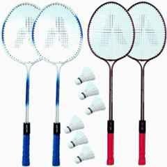 STYRKR Iron Multicolour Double Shaft Racket, High Quality Racket with 6Pcs Feather Shuttle Box Badminton Kit