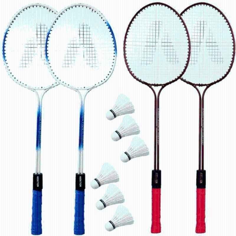 STYRKR Iron Multicolour Double Shaft Racket, High Quality Racket with 6Pcs Feather Shuttle Box Badminton Kit