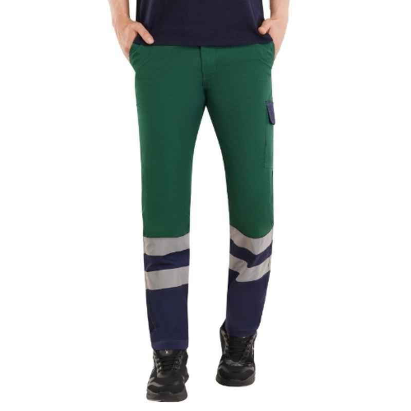 Atacama Atlanta Dual Tone Poly Cotton Blend Twill Green & Navy Blue Industrial Work Trouser with Reflective Strip, AWT005NG, Size: 32